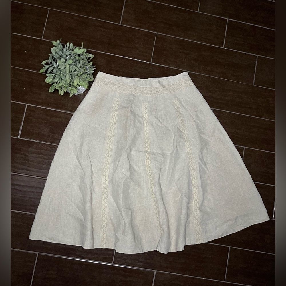 Edward 100% linen natural crochet circle skirt sz 14/16